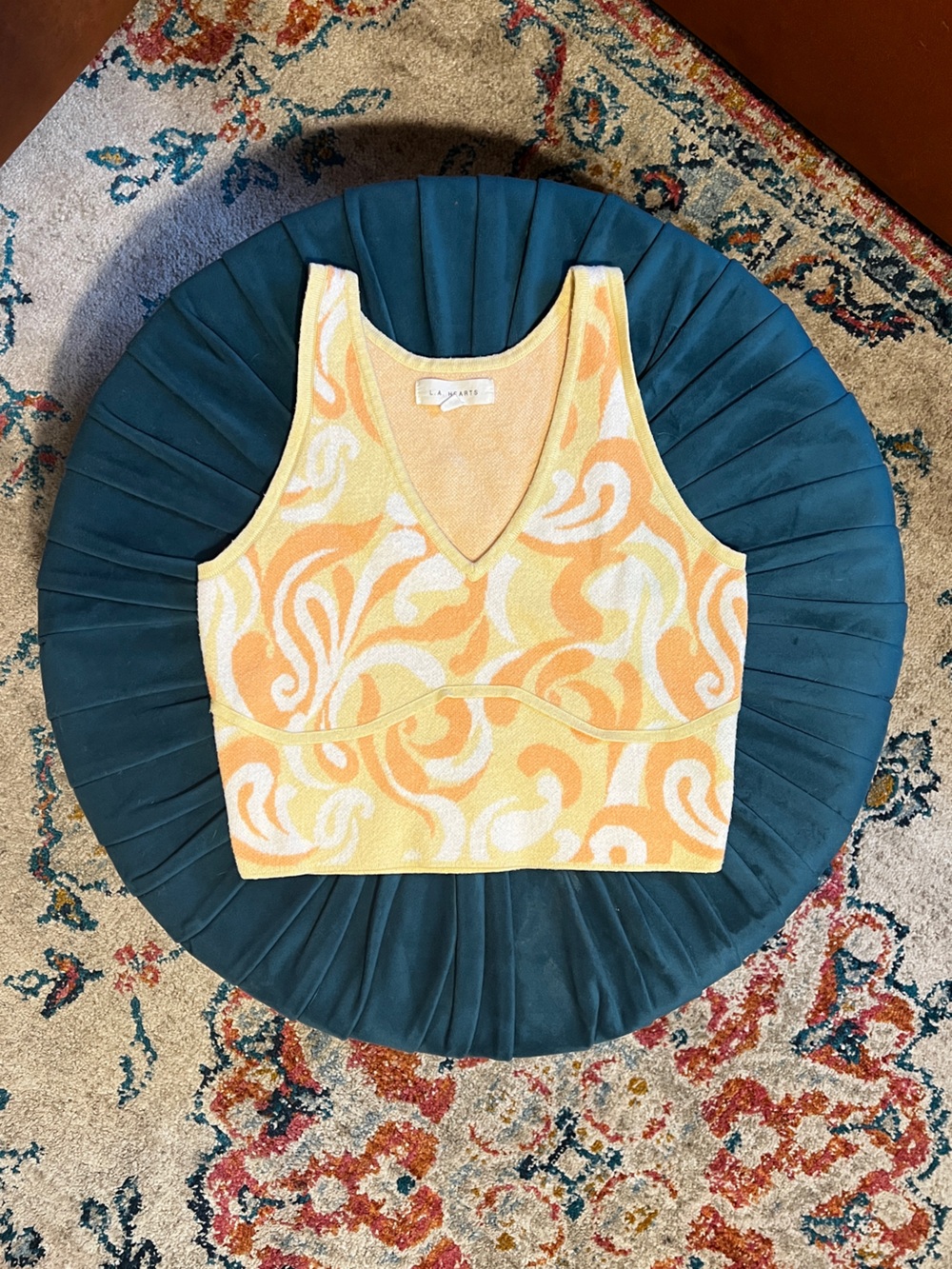 La Hearts Yellow and Orange Swirl Crop Tank